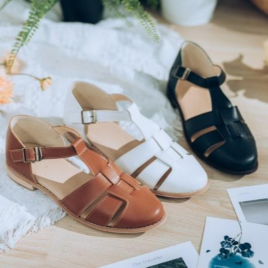 SC1020 法國進口牛皮編織原木底涼鞋 黑