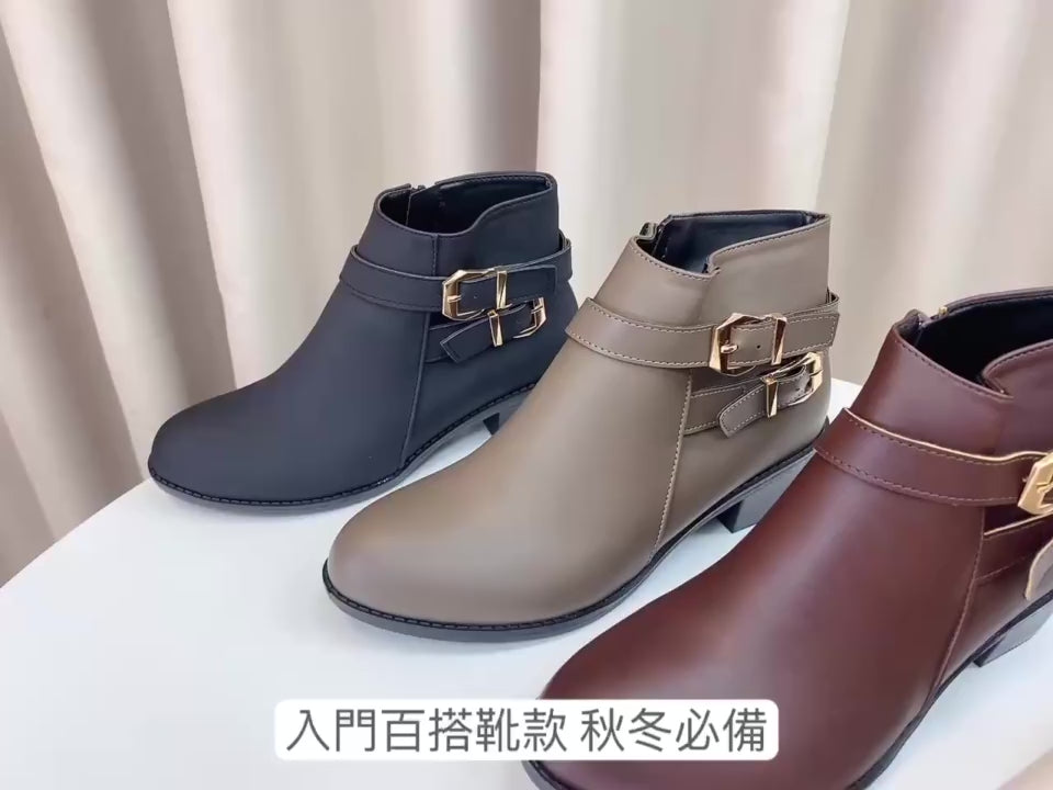 ER1185 雙扣飾側拉鏈顯瘦踝靴