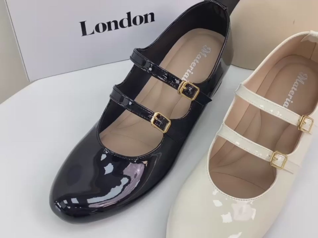 ER1271 亮面皮雙帶瑪莉珍粗跟鞋(此款版型偏小, 建議選大一碼)