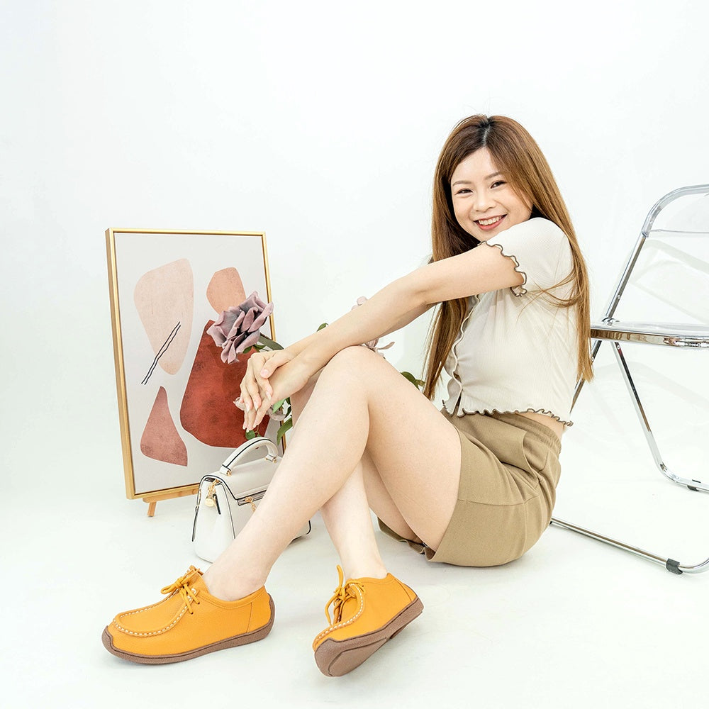 ER1164 荔枝皮拼原色鞋底綁帶袋鼠鞋-