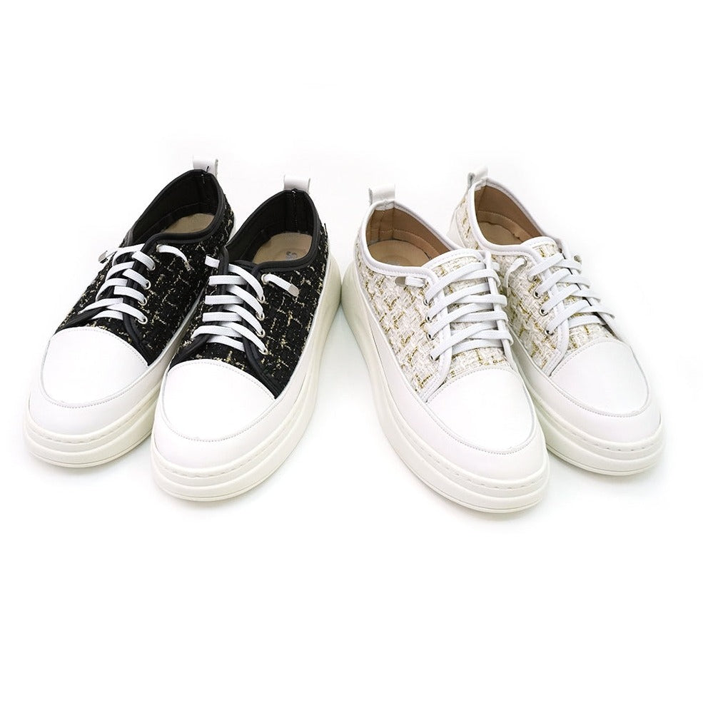 ER1227 TWEED布料拼接皮免綁帶厚底波鞋