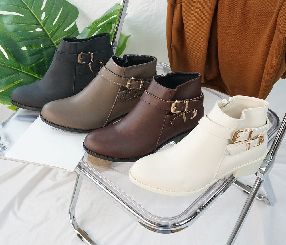 ER1185 雙扣飾側拉鏈顯瘦踝靴