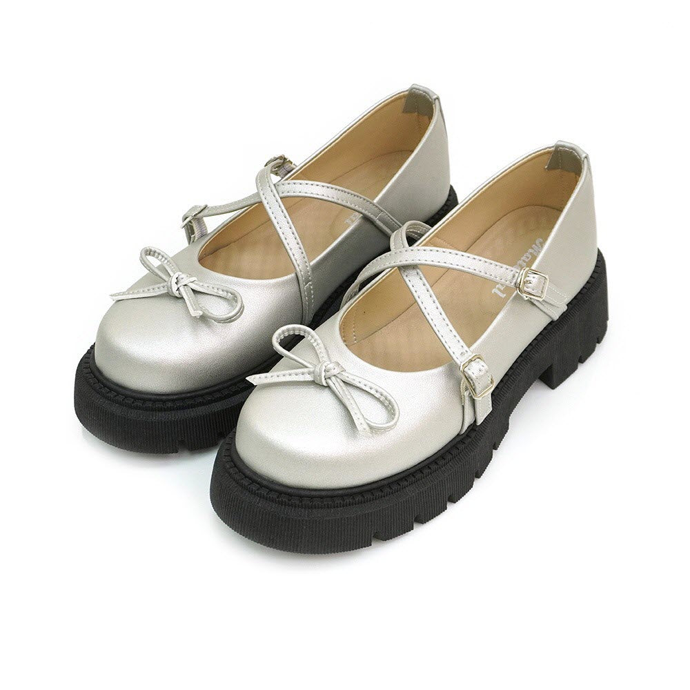 ER1269 甜美蝴蝶結交叉帶厚底瑪莉珍鞋