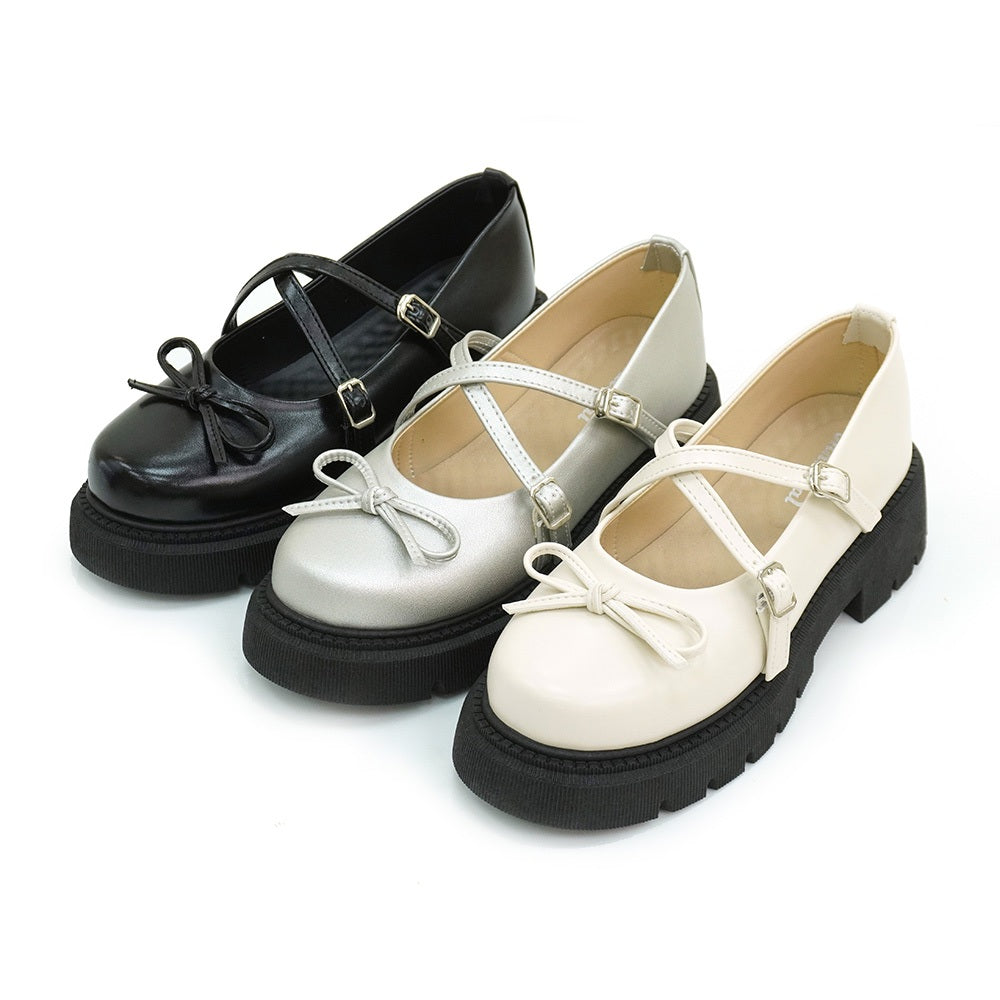 ER1269 甜美蝴蝶結交叉帶厚底瑪莉珍鞋