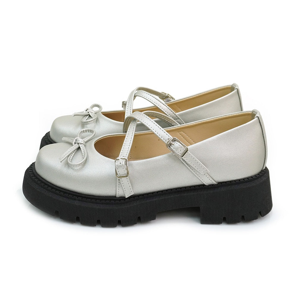 ER1269 甜美蝴蝶結交叉帶厚底瑪莉珍鞋