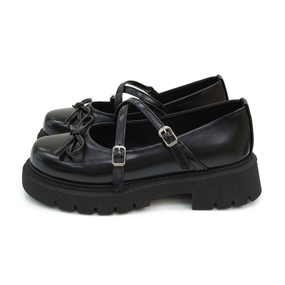 ER1269 甜美蝴蝶結交叉帶厚底瑪莉珍鞋