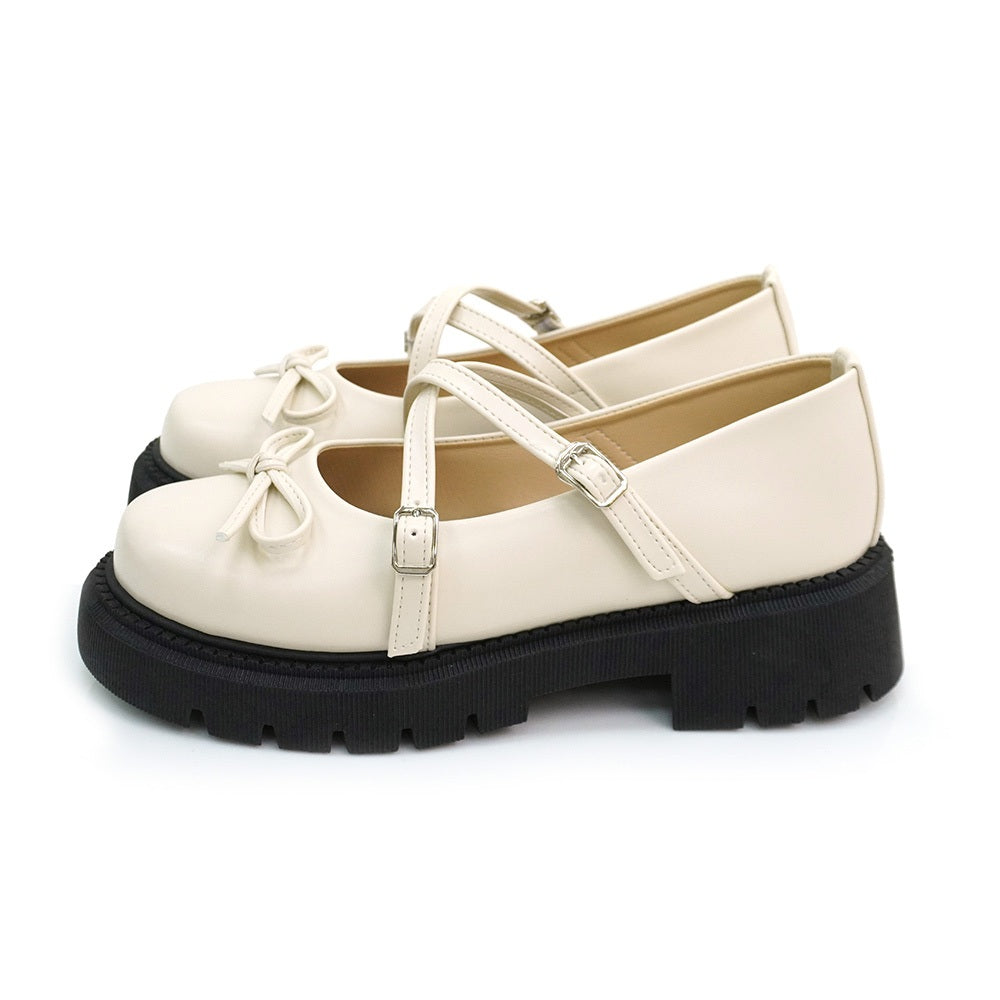 ER1269 甜美蝴蝶結交叉帶厚底瑪莉珍鞋