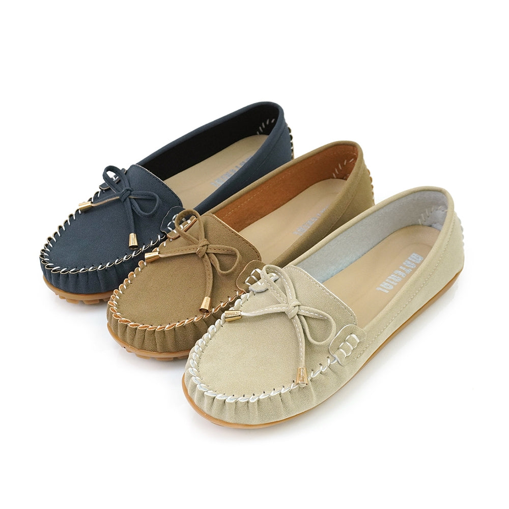 ER1276 蝴蝶結手工縫線莫卡辛平底鞋