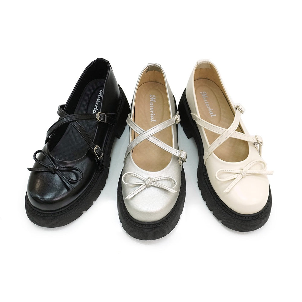 ER1269 甜美蝴蝶結交叉帶厚底瑪莉珍鞋