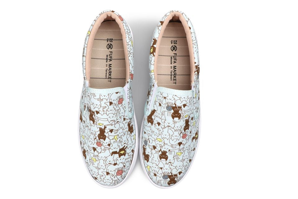W1619 第三代貓咪花布懶人鞋 藍