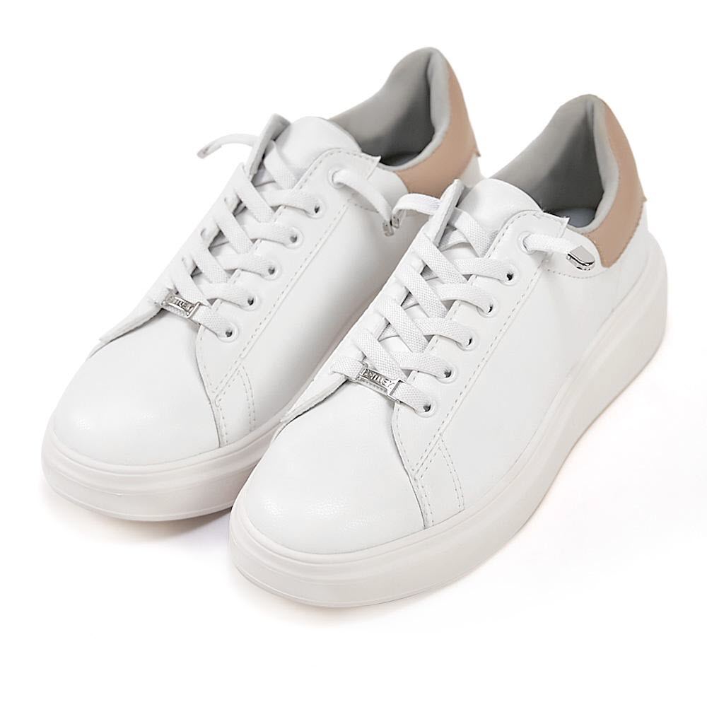 TU1244  超輕軟皮撞色免綁帶小白鞋【防潑水】(此款版型偏小, 建議選大一碼)